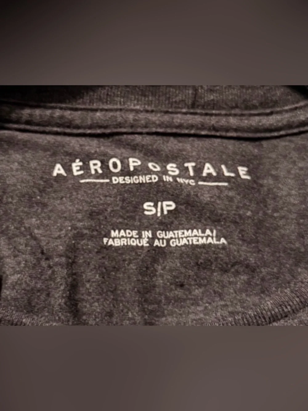 Aeropostale Men's Dark Charcoal Graphic Tee with Red and White Print